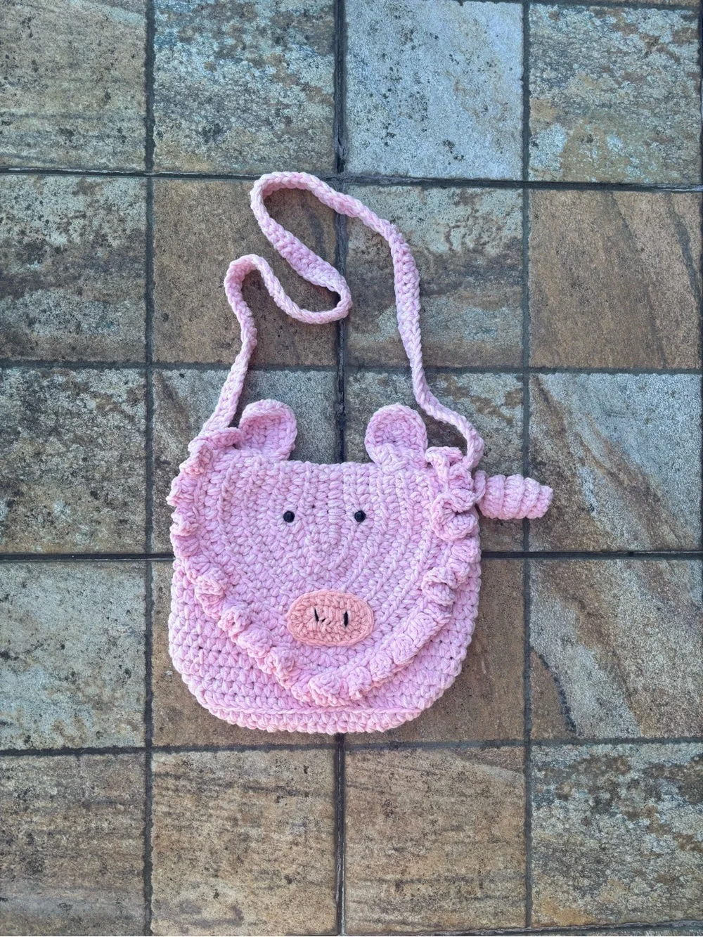 Handmade Crochet Pink Pig Crossbody Bag | Kawaii Animal Purse | OS